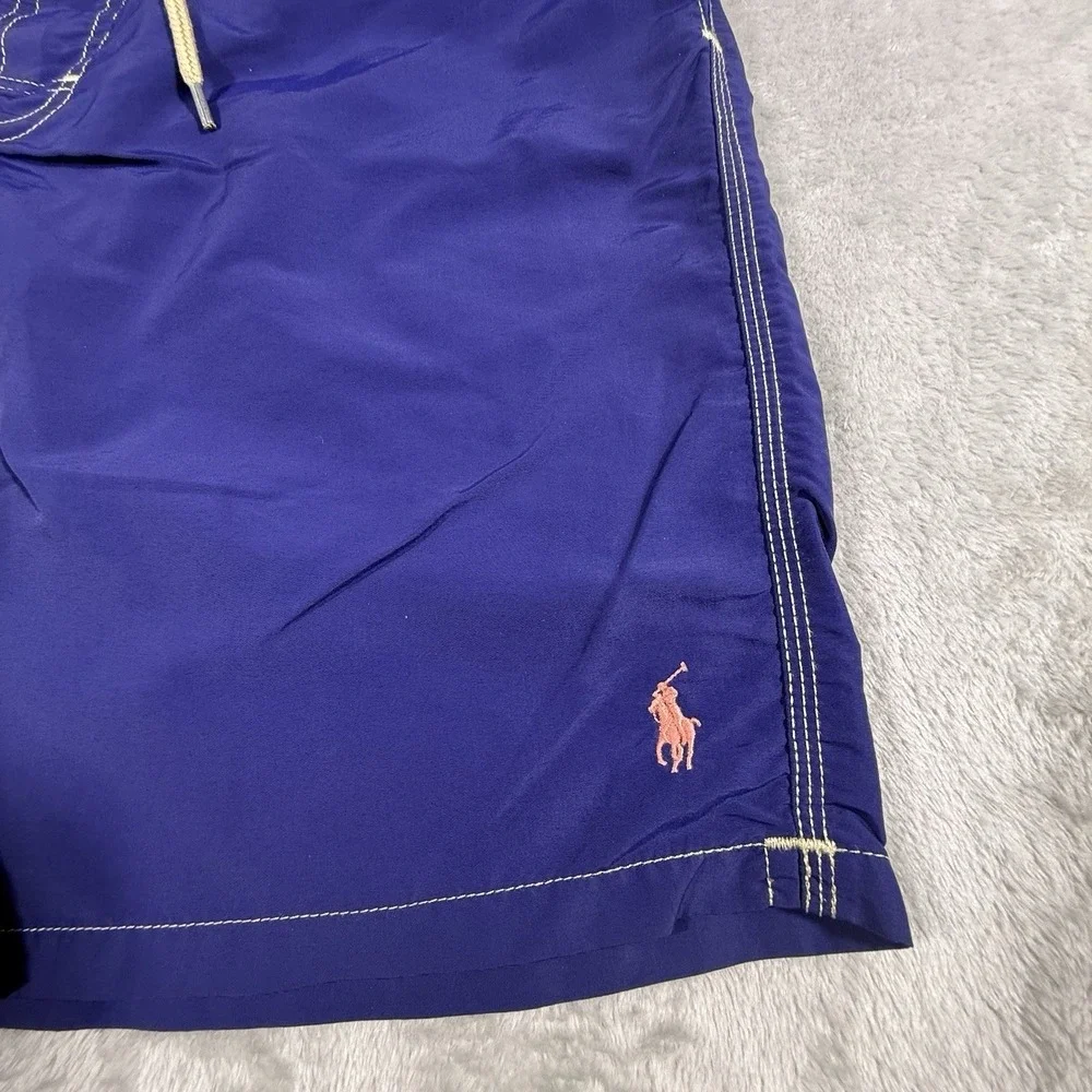 Polo Ralph Lauren Men's Swim Trunks XL Navy Blue Pink PonyLogo Mesh Lined 8.5